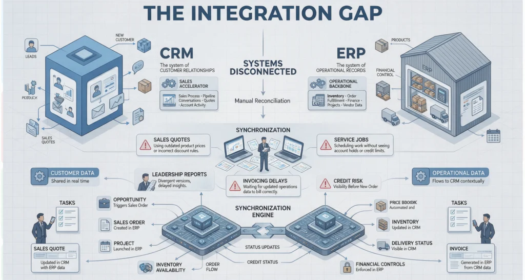 CRM and ERP connections Integration Gap Infographic