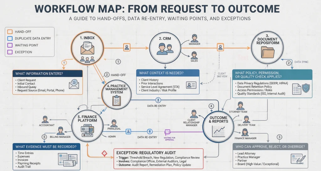 Workflow map from request toi outcome infographic